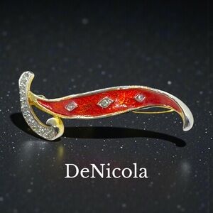 Vintage Hallmarked DeNicola Enamel & Rhinestone Figural Pin